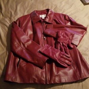 Worthington Burgandy Leather Jacket and Gloves